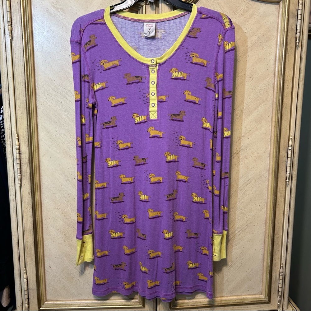 Munki Munki Purple Yellow Dachshund Dogs Lounge Sleep Shirt Night Gown